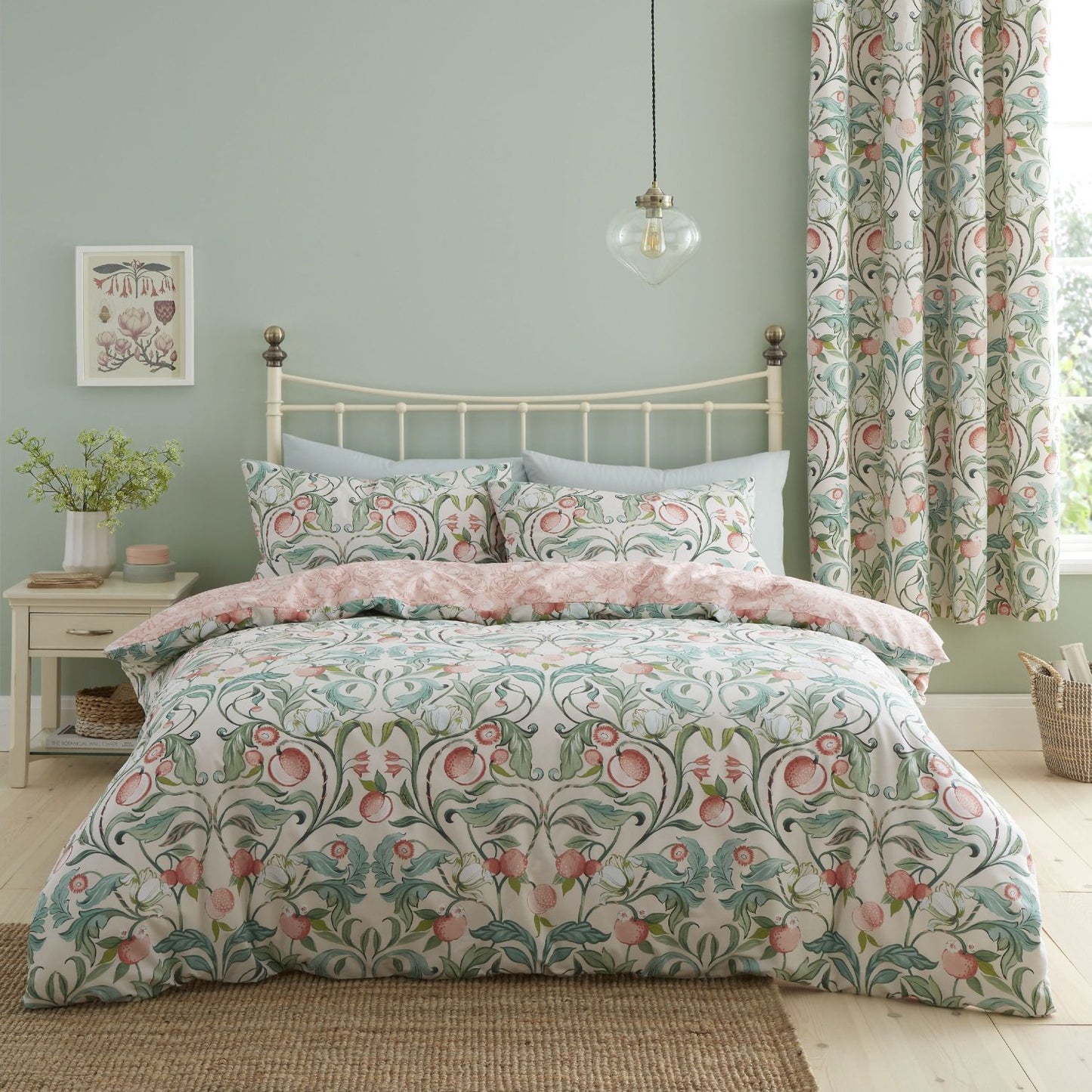 Catherine Lansfield Clarence Natural Floral Reversible Duvet Set