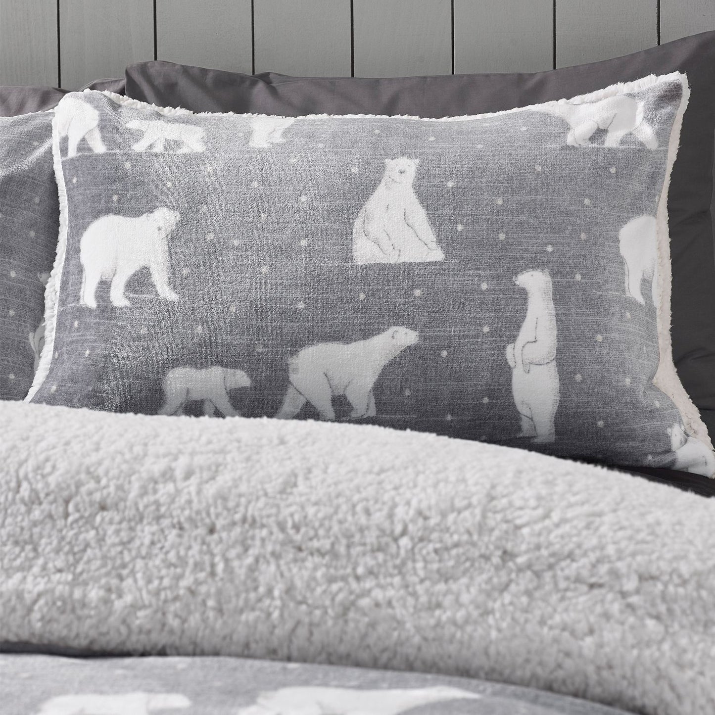 Catherine Lansfield Cosy Polar Bear Grey Sherpa Fleece Duvet Set