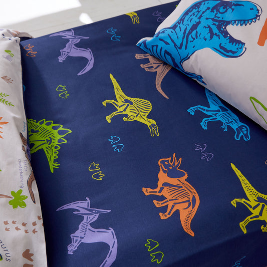 Catherine Lansfield Navy Blue Prehistoric Dinosaurs Fitted Sheet