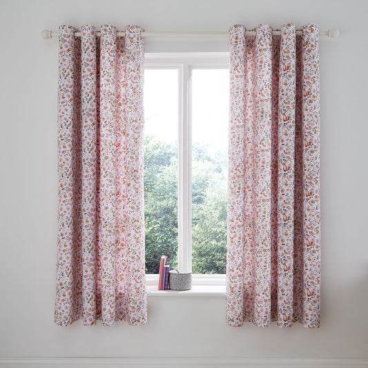 Catherine Lansfield Pink Enchanted Butterfly Reversible Eyelet Curtains