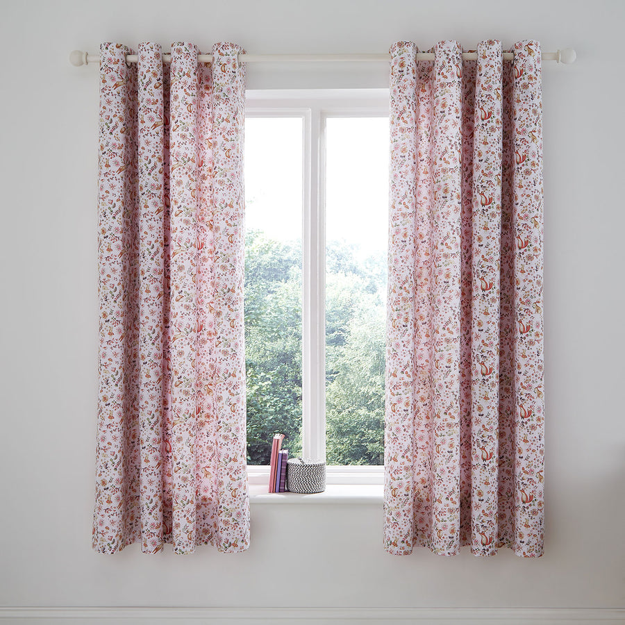 Catherine Lansfield Pink Enchanted Butterfly Reversible Eyelet Curtains