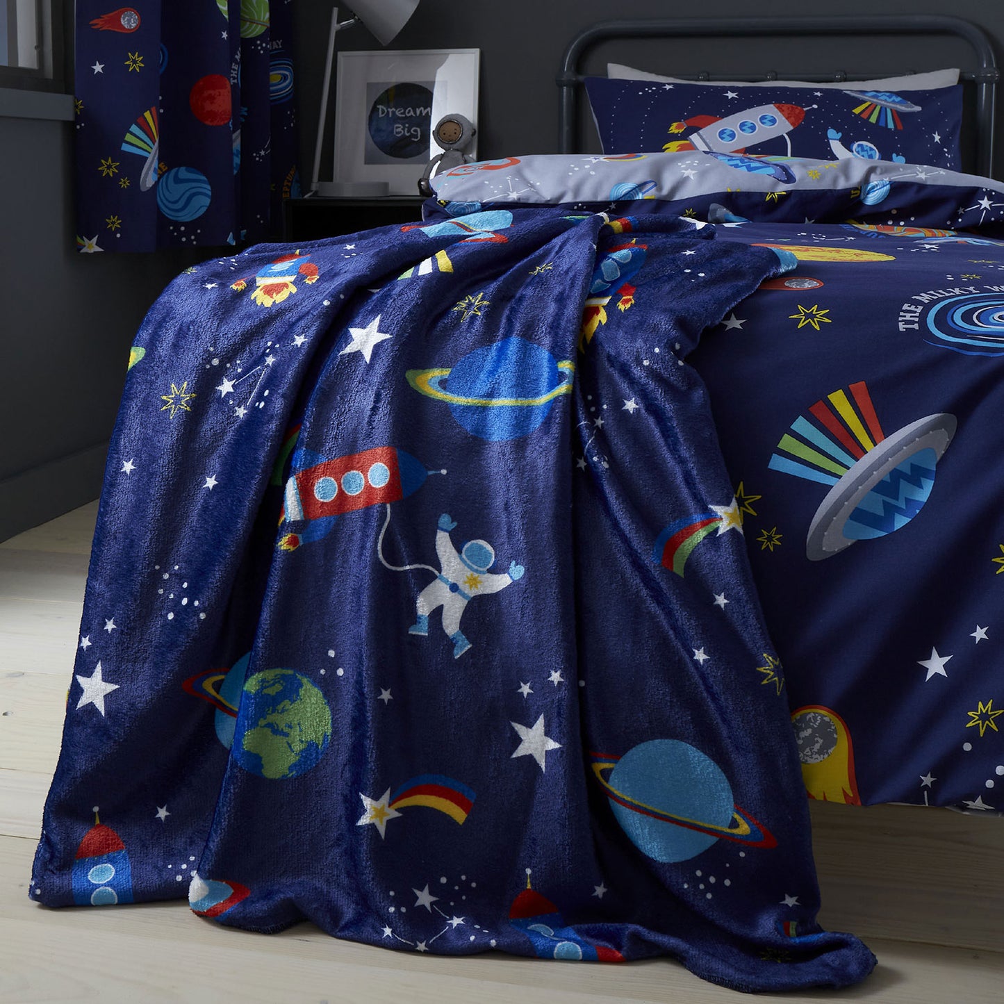 Catherine Lansfield Lost In Space Cosy Blue Fleece Throw (130cm x 170cm)