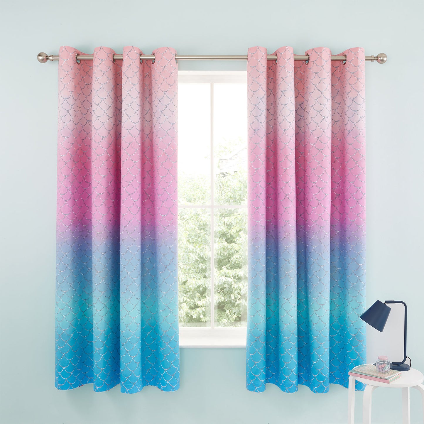 Catherine Lansfield Mermaid Ombre Reversible Eyelet Curtains