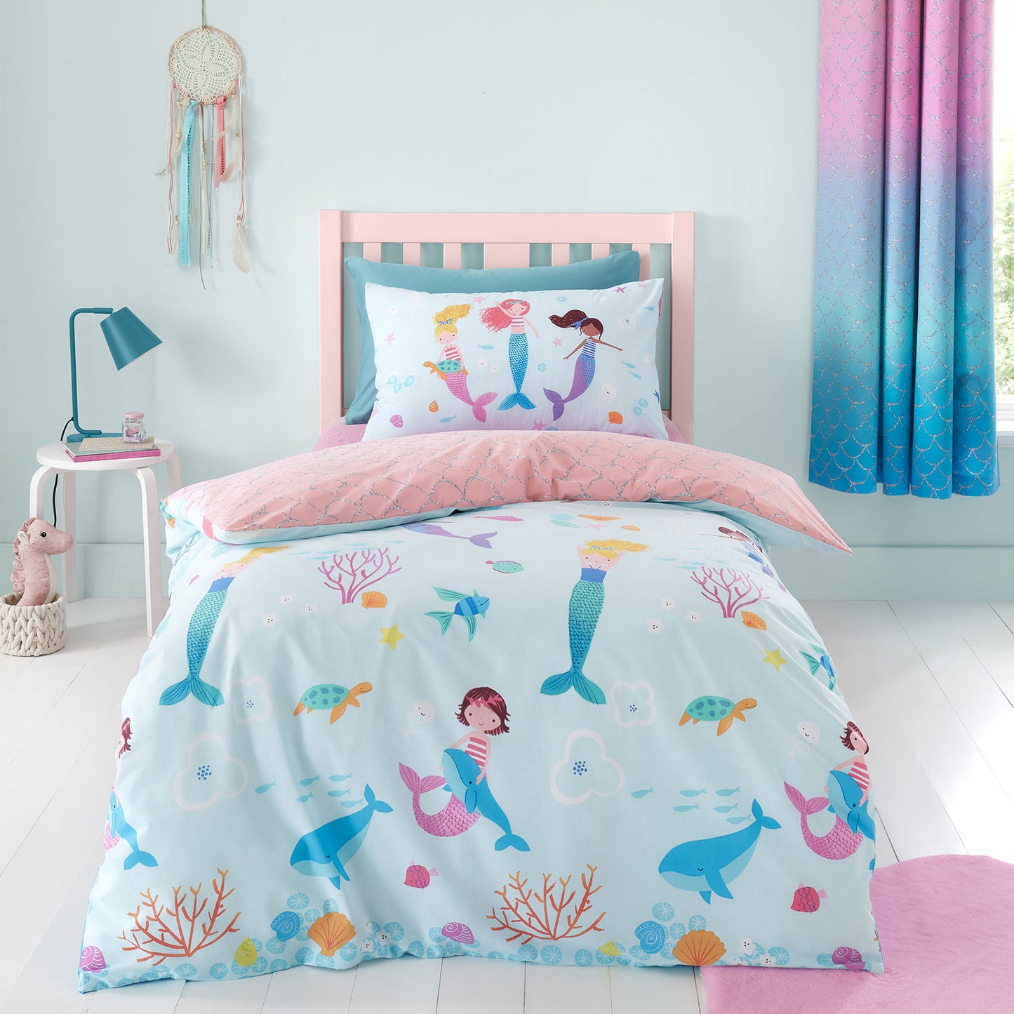 Catherine Lansfield Mermaid Blue Reversible Duvet Set