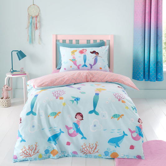 Catherine Lansfield Mermaid Blue Reversible Duvet Set