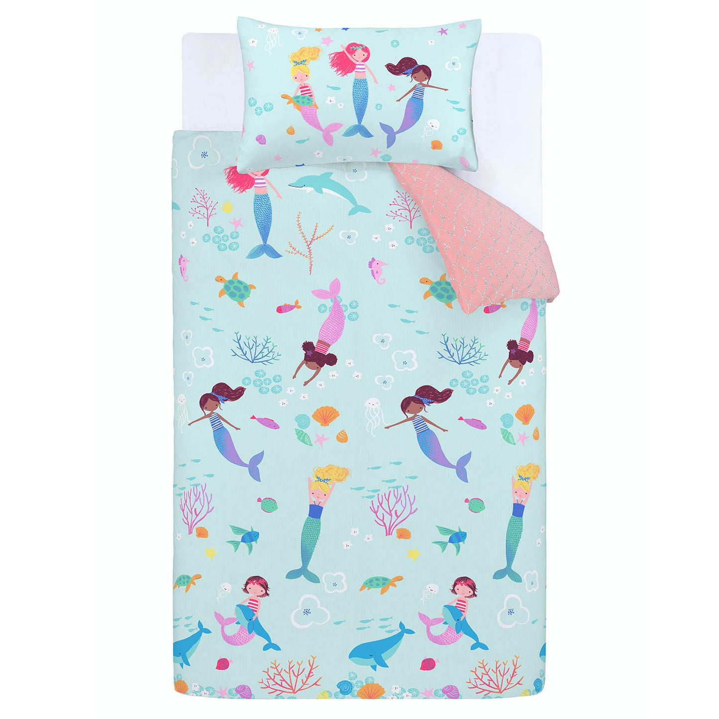 Catherine Lansfield Mermaid Blue Reversible Duvet Set
