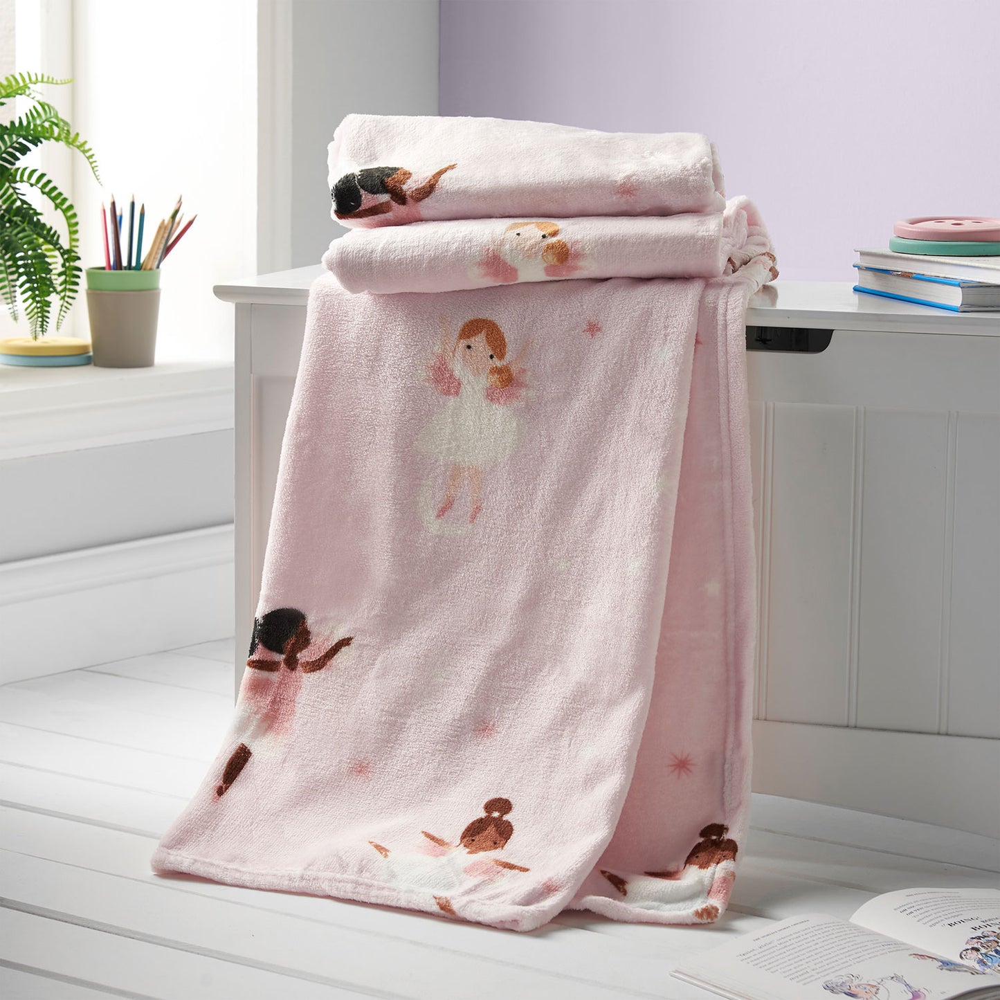 Catherine Lansfield Pink Dancing Fairies Fleece Blanket Throw