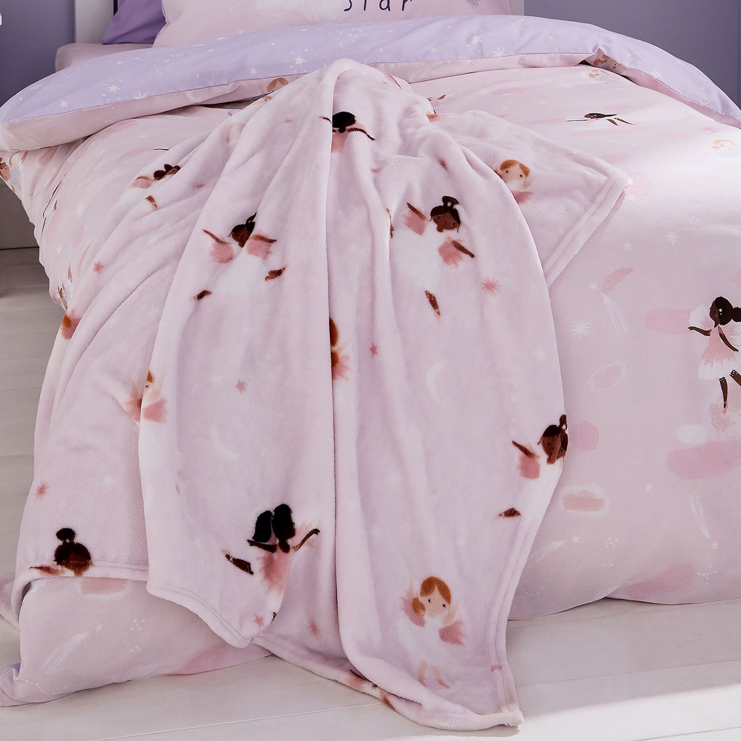 Catherine Lansfield Pink Dancing Fairies Fleece Blanket Throw