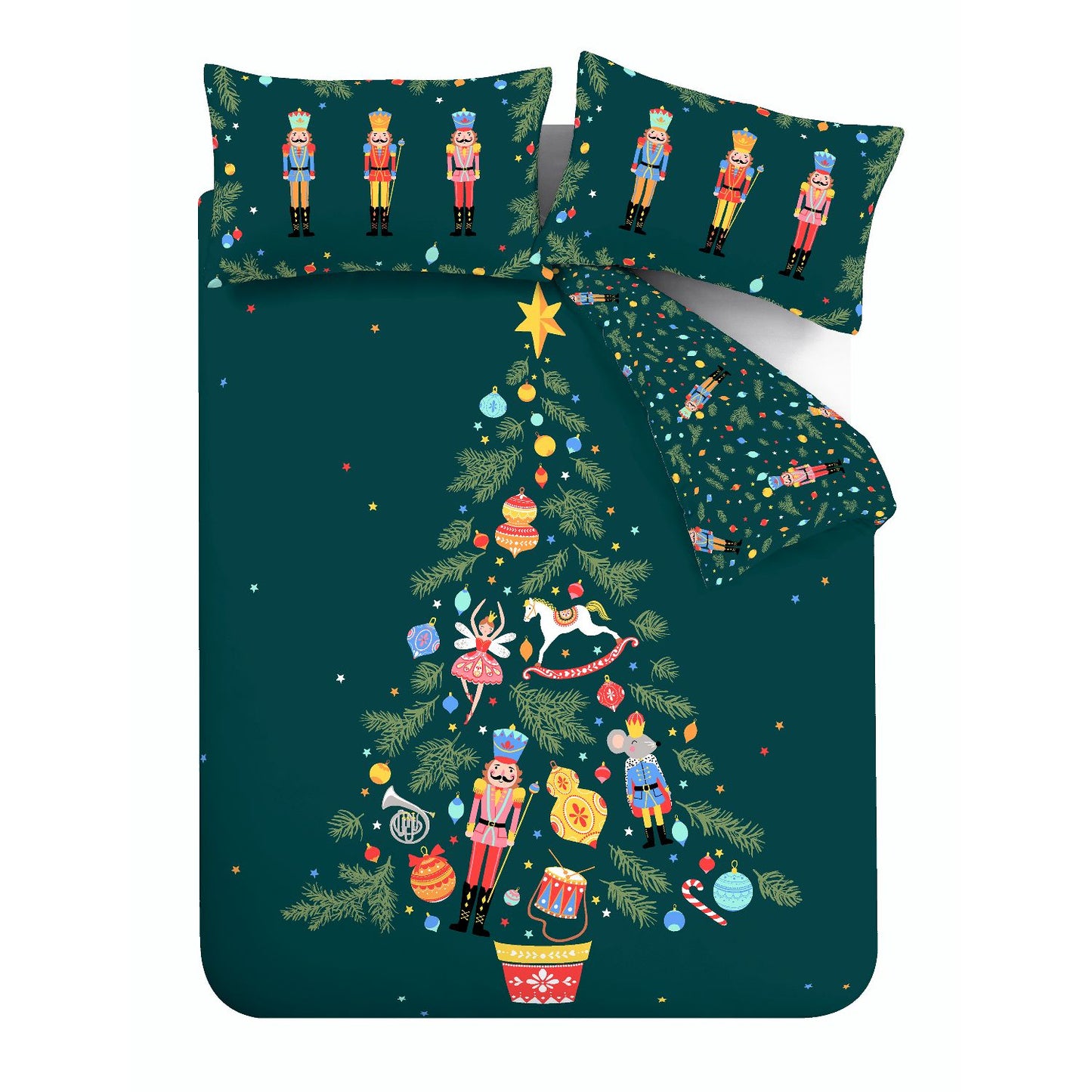 Catherine Lansfield Christmas Nutcracker Green Reversible Duvet Set