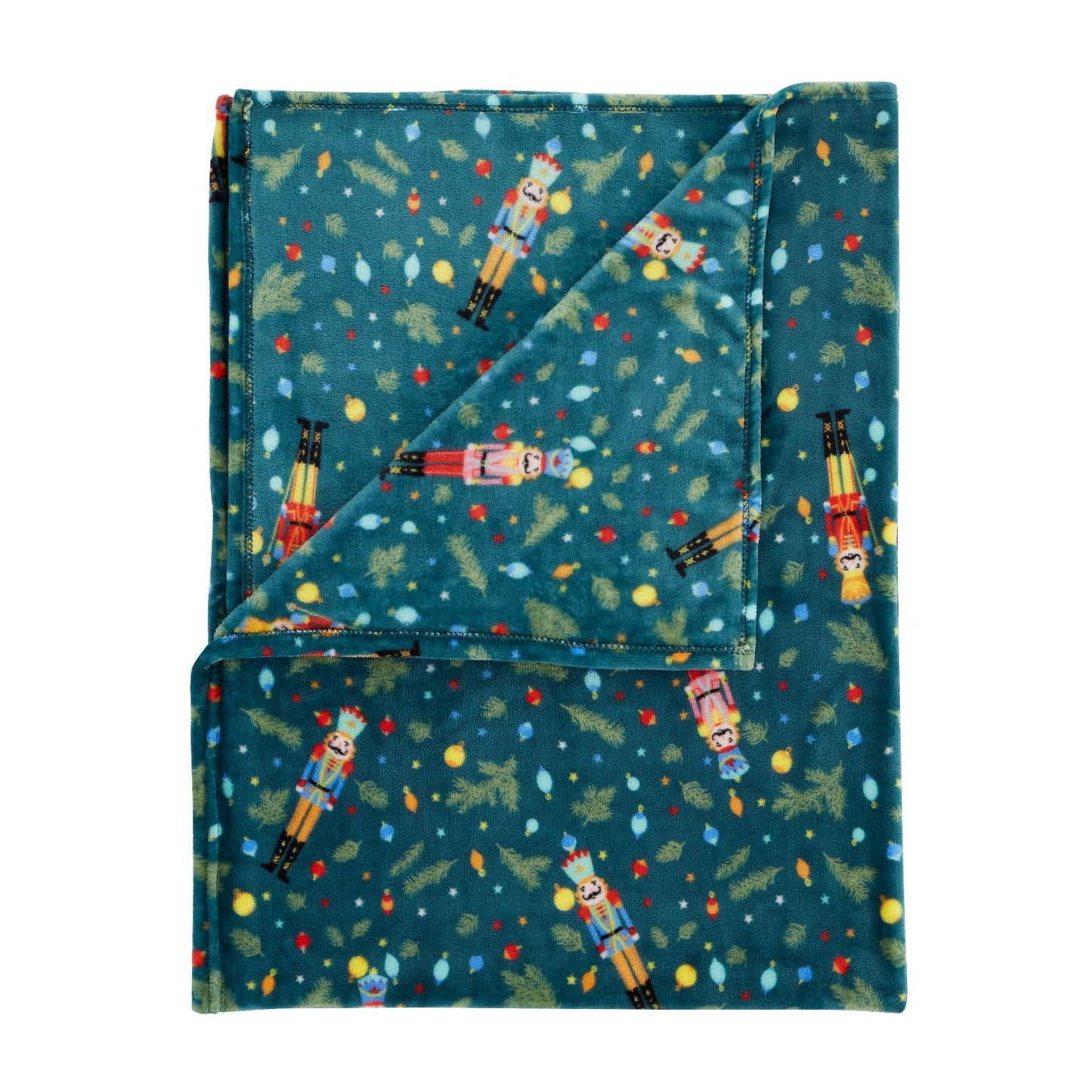 Catherine Lansfield Christmas Nutcracker Green Fleece Cosy Throw