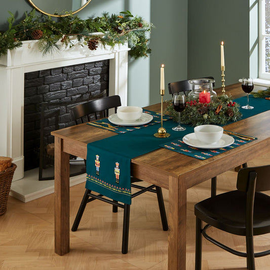 Catherine Lansfield Christmas Nutcracker Green Embroidered Cotton Table Runner