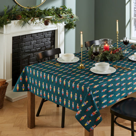 Catherine Lansfield Christmas Nutcracker Green Cotton Table Cloth