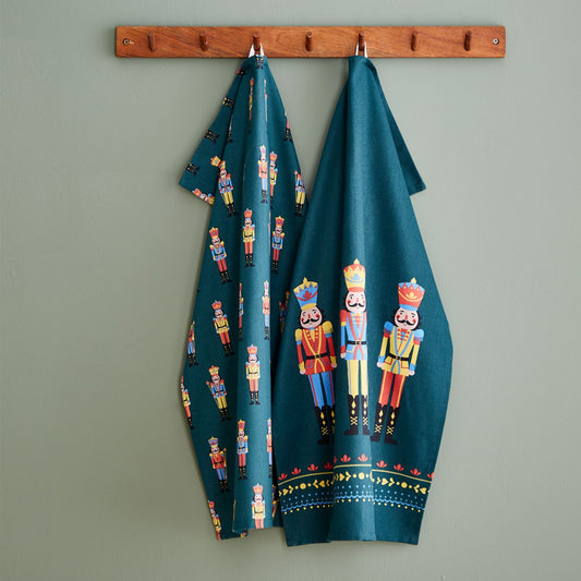Catherine Lansfield Christmas Nutcracker Green Cotton Tea Towel Pack of 4