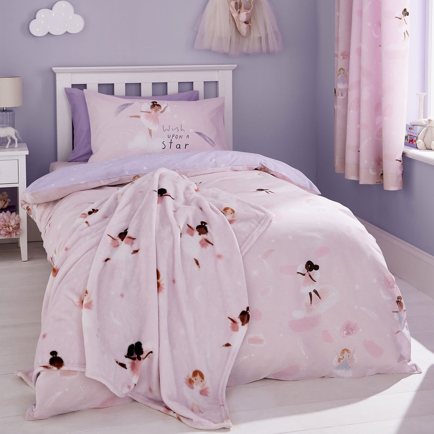 Catherine Lansfield Pink Dancing Fairies Reversible Duvet Set