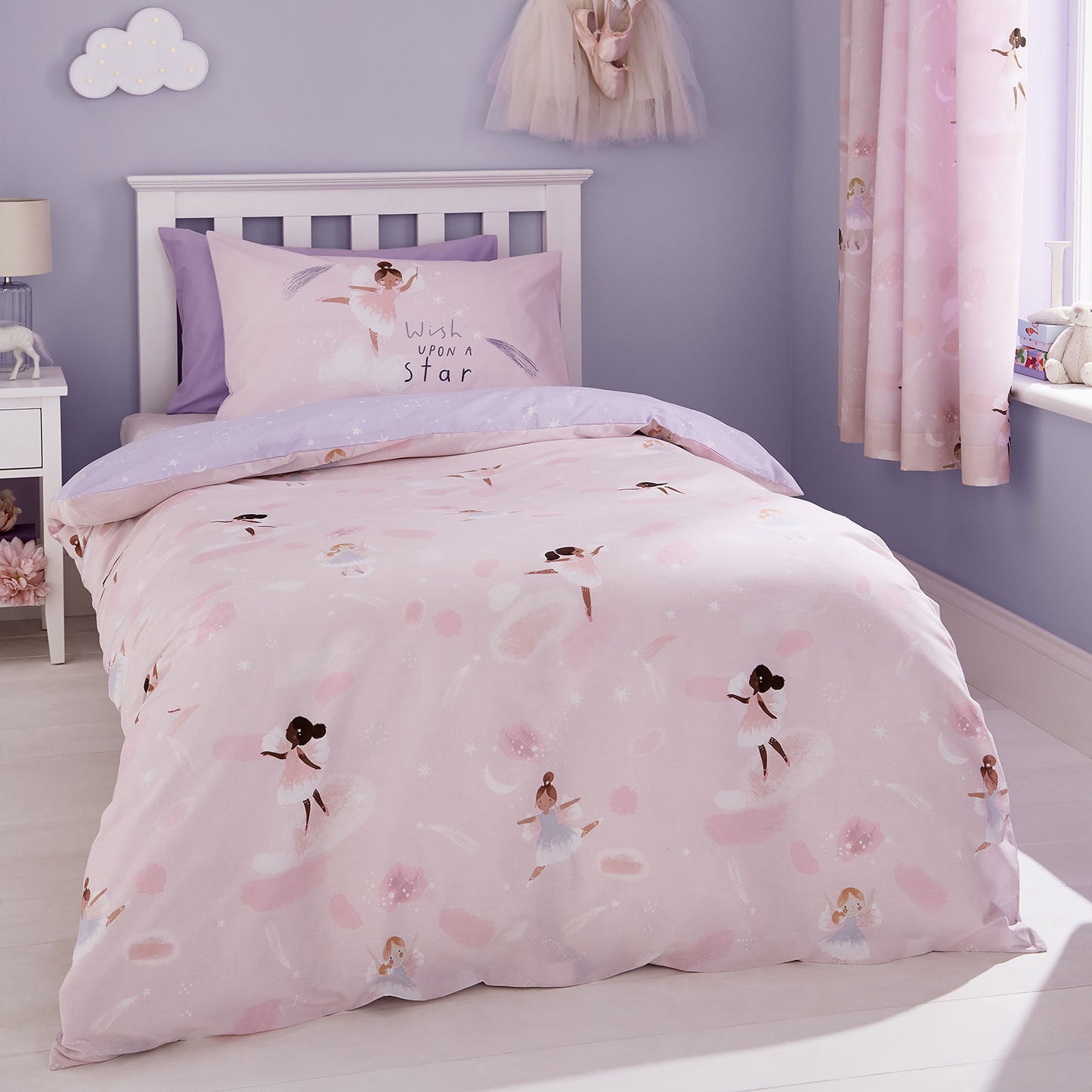 Catherine Lansfield Pink Dancing Fairies Reversible Duvet Set