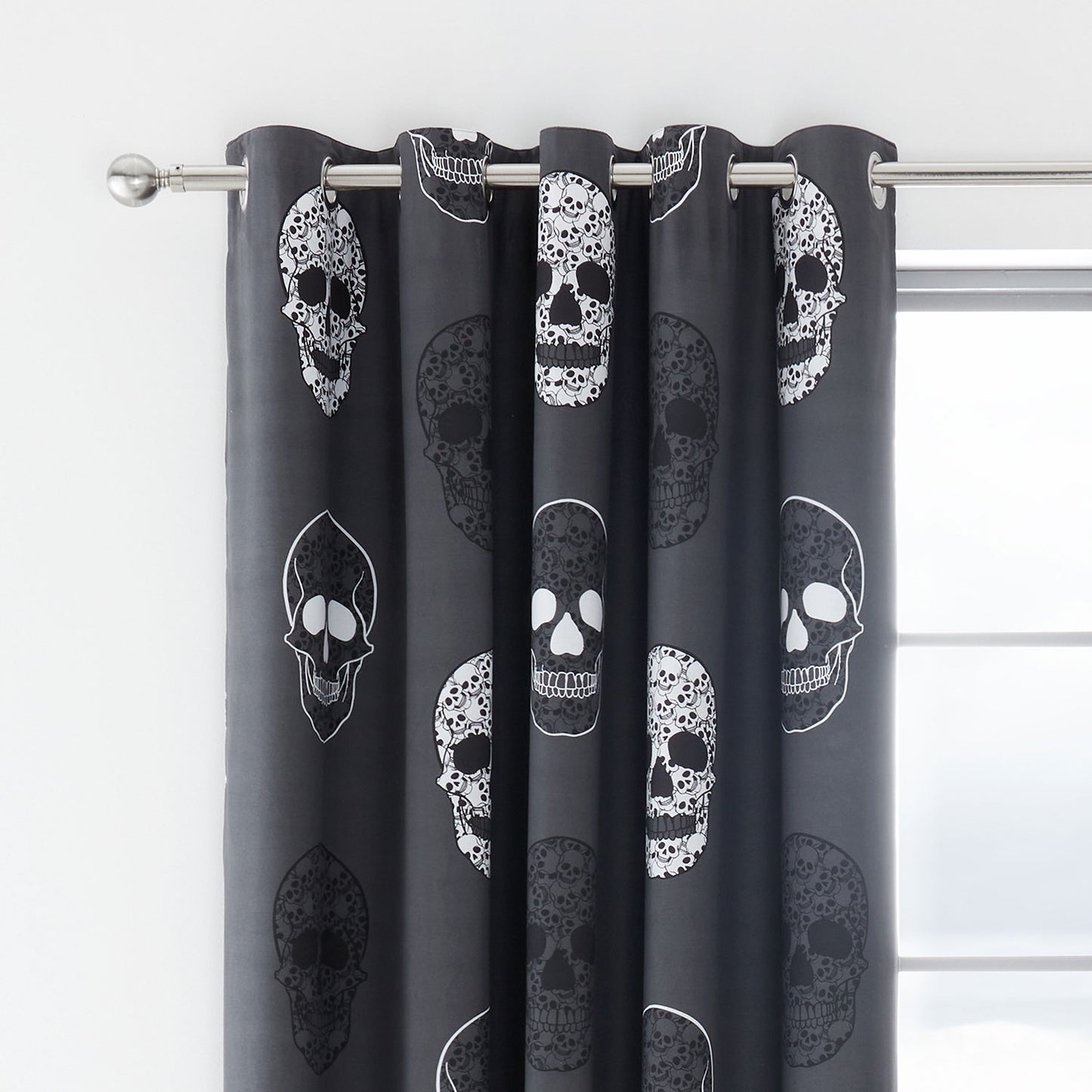 Catherine Lansfield Skulls Reversible Eyelet Curtains