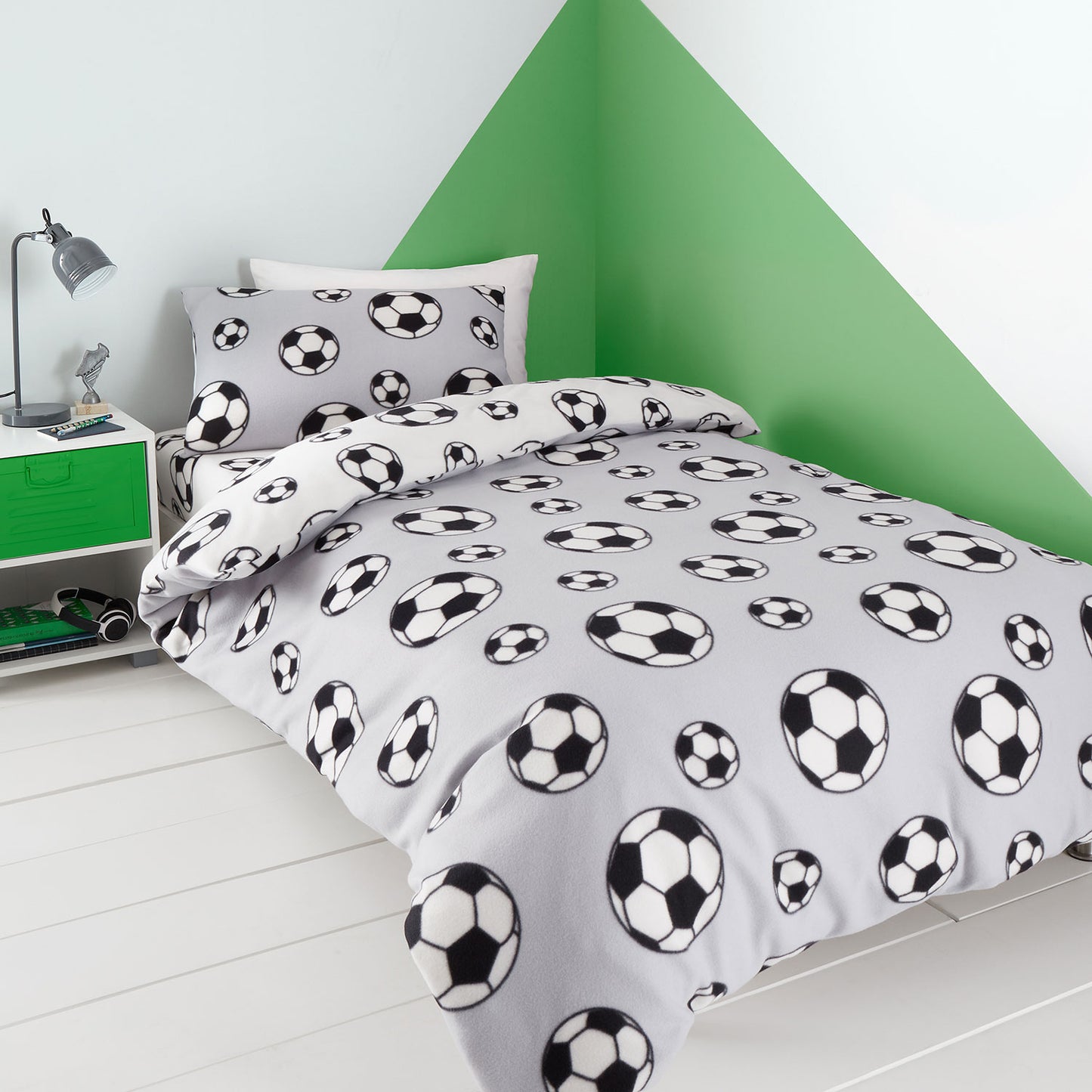 Catherine Lansfield Cosy Grey Football Fleece Reversible Duvet Set