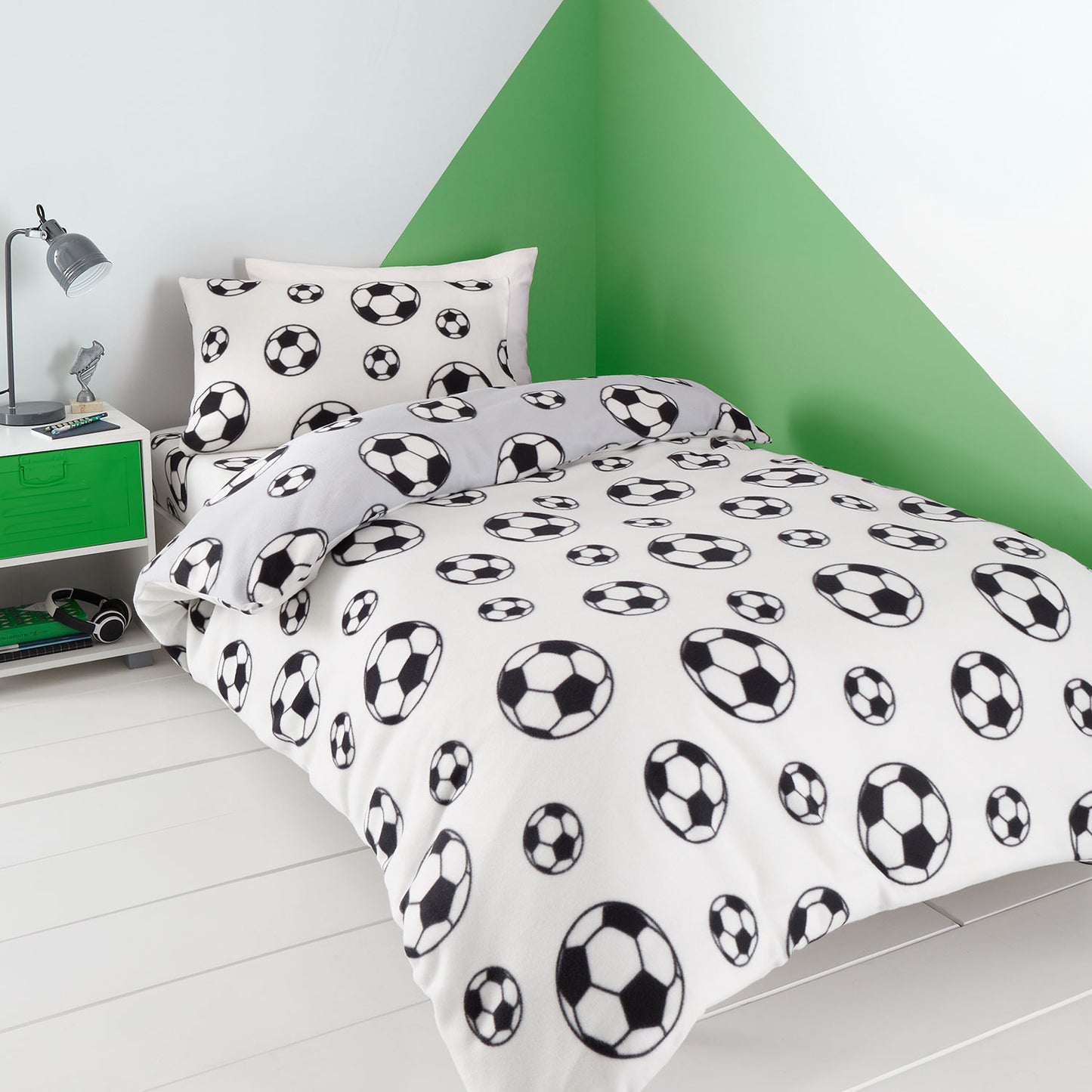 Catherine Lansfield Cosy Grey Football Fleece Reversible Duvet Set
