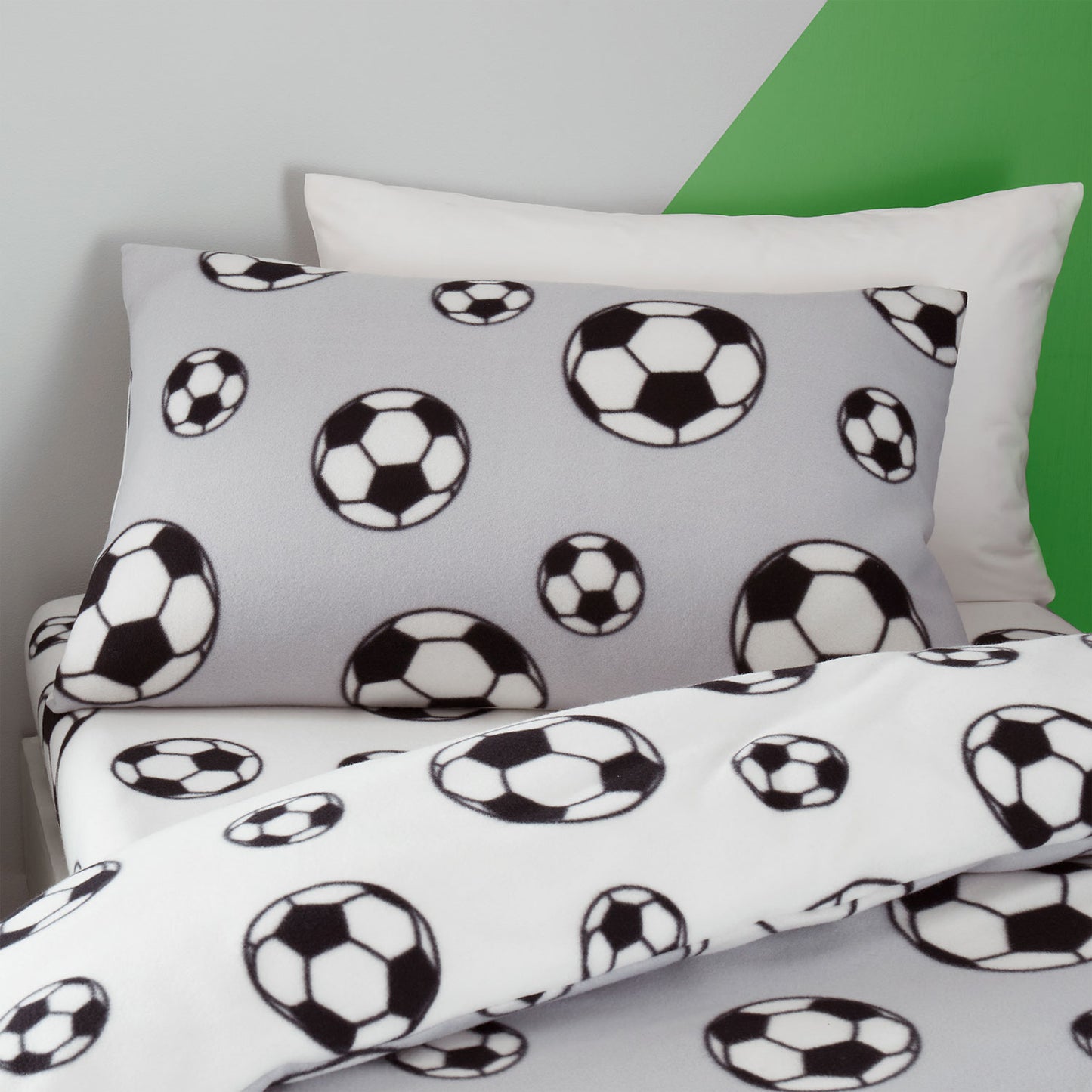 Catherine Lansfield Cosy Grey Football Fleece Reversible Duvet Set