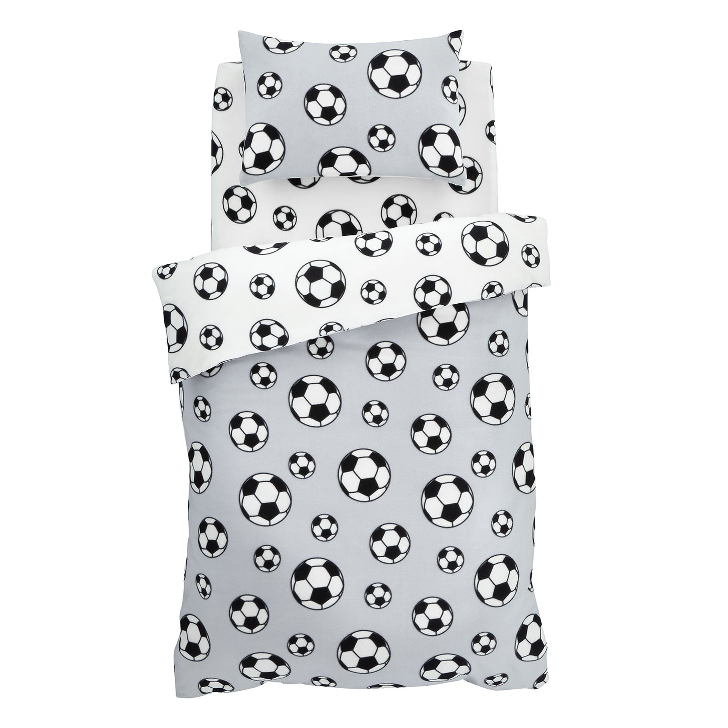 Catherine Lansfield Cosy Grey Football Fleece Reversible Duvet Set
