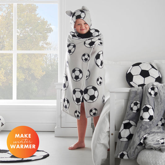 Catherine Lansfield Cosy Football Grey Fleece Blanket Throw