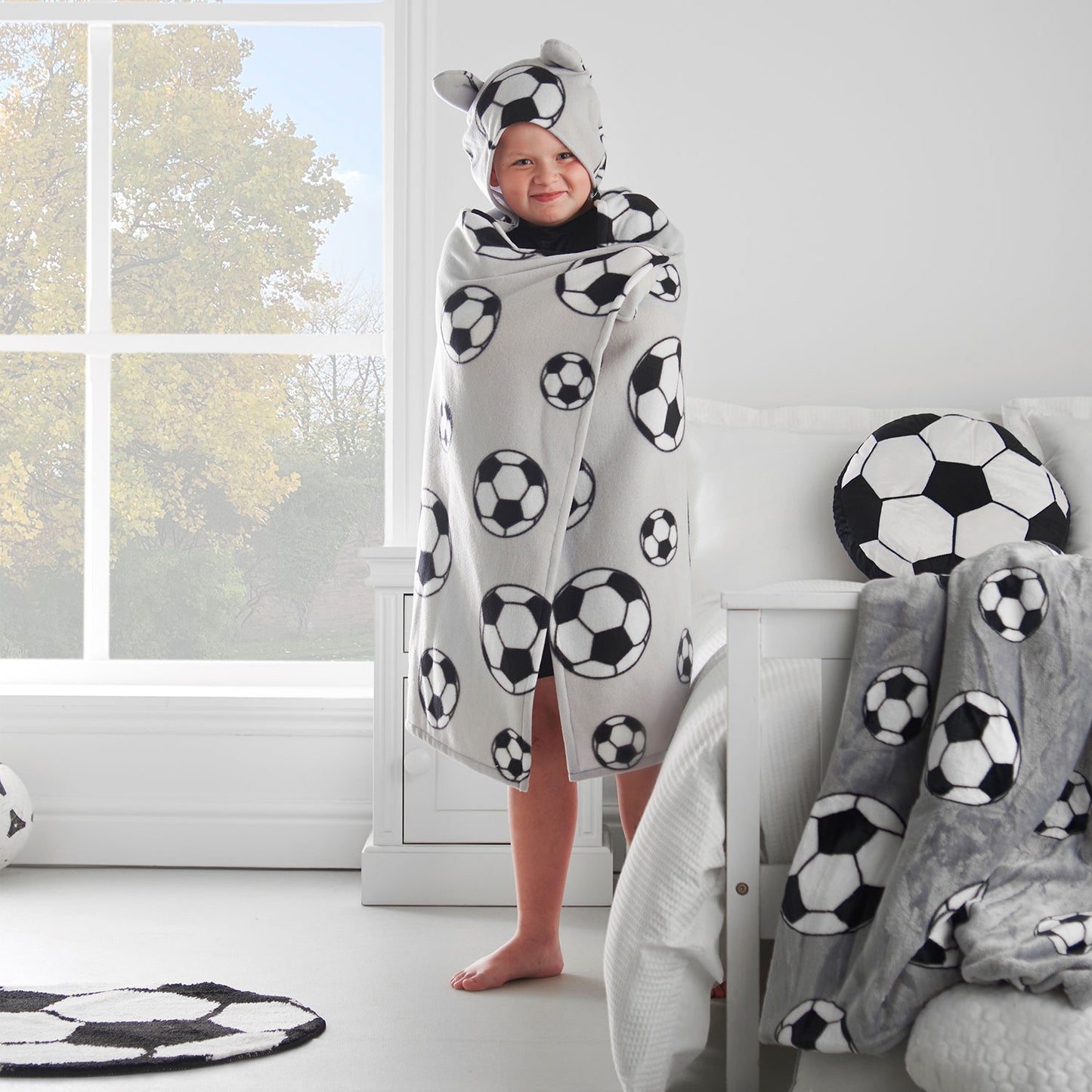 Catherine Lansfield Cosy Football Grey Fleece Blanket Throw