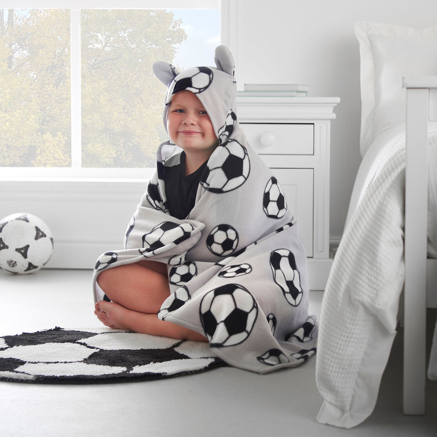 Catherine Lansfield Cosy Football Grey Fleece Blanket Throw