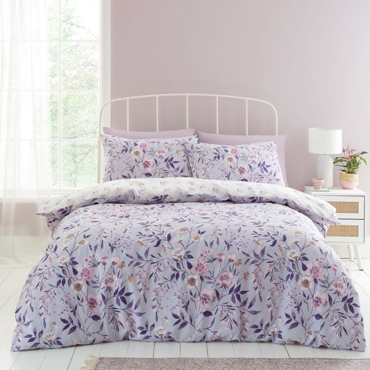 Catherine Lansfield Isadora Lilac Floral Reversible Duvet Set