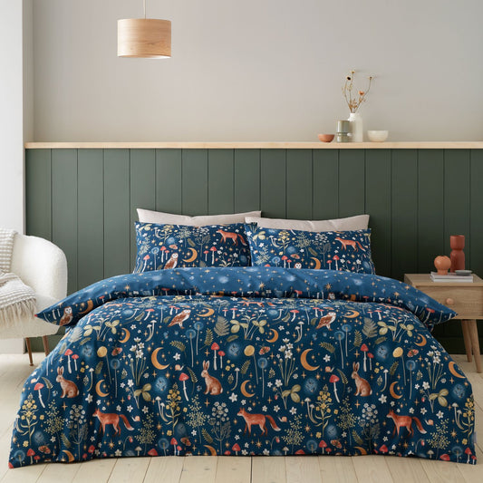 Catherine Lansfield Enchanted Twilight Animals Navy Blue Duvet Set