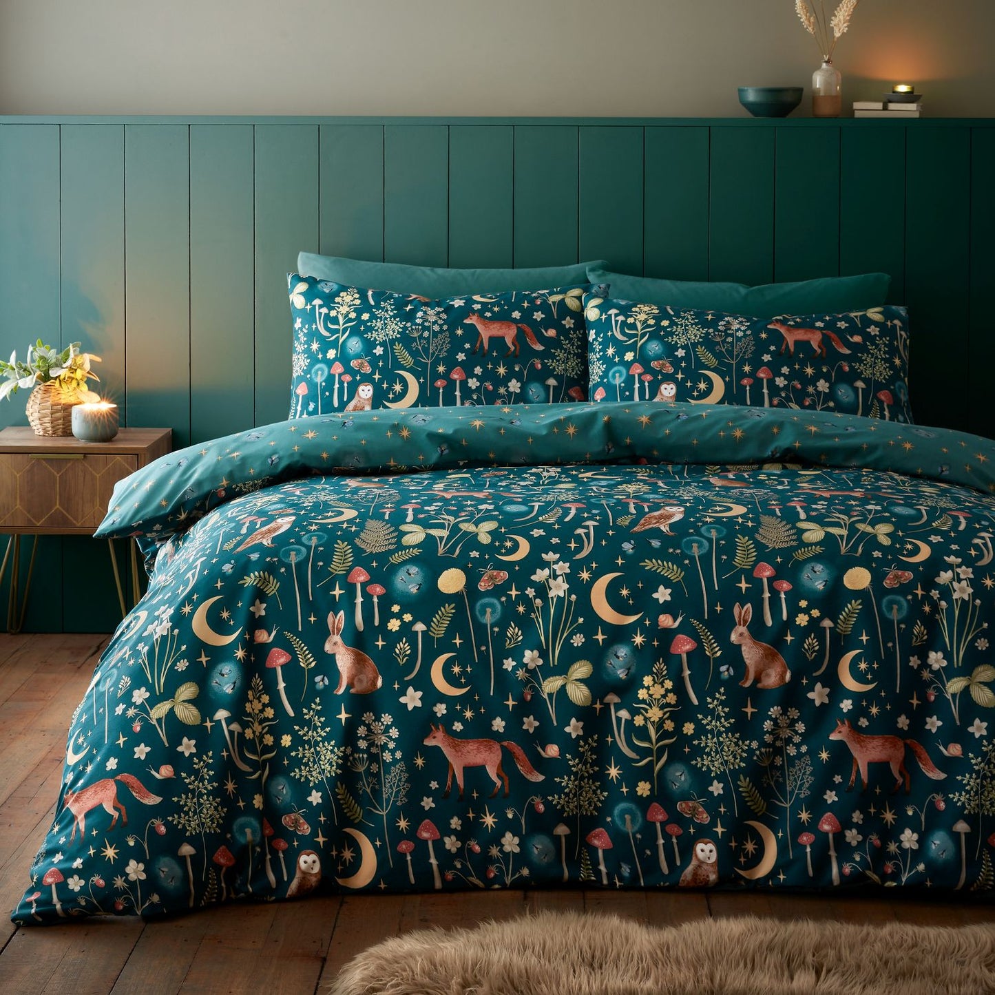 Catherine Lansfield Enchanted Twilight Animals Forest Green Duvet Set