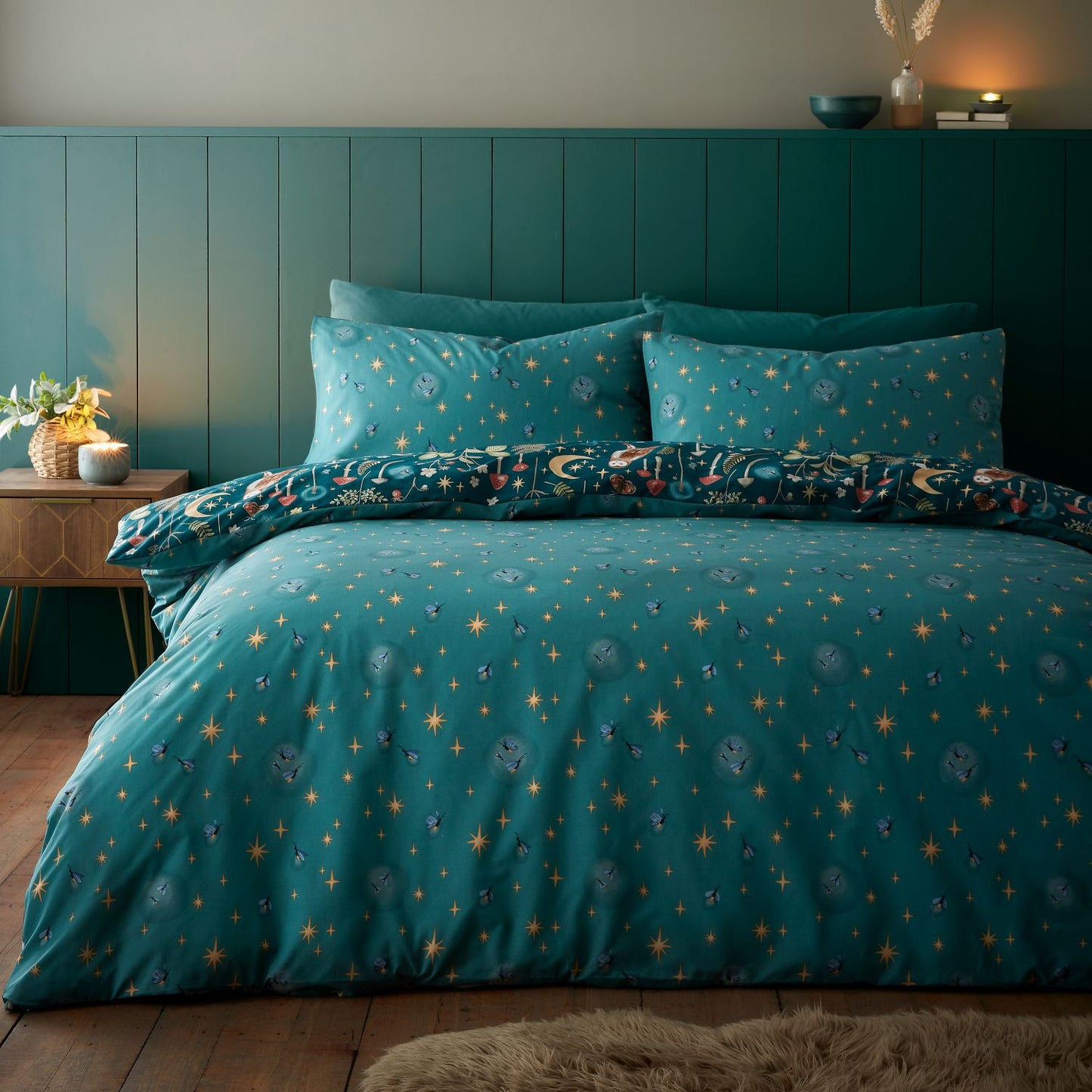 Catherine Lansfield Enchanted Twilight Animals Forest Green Duvet Set
