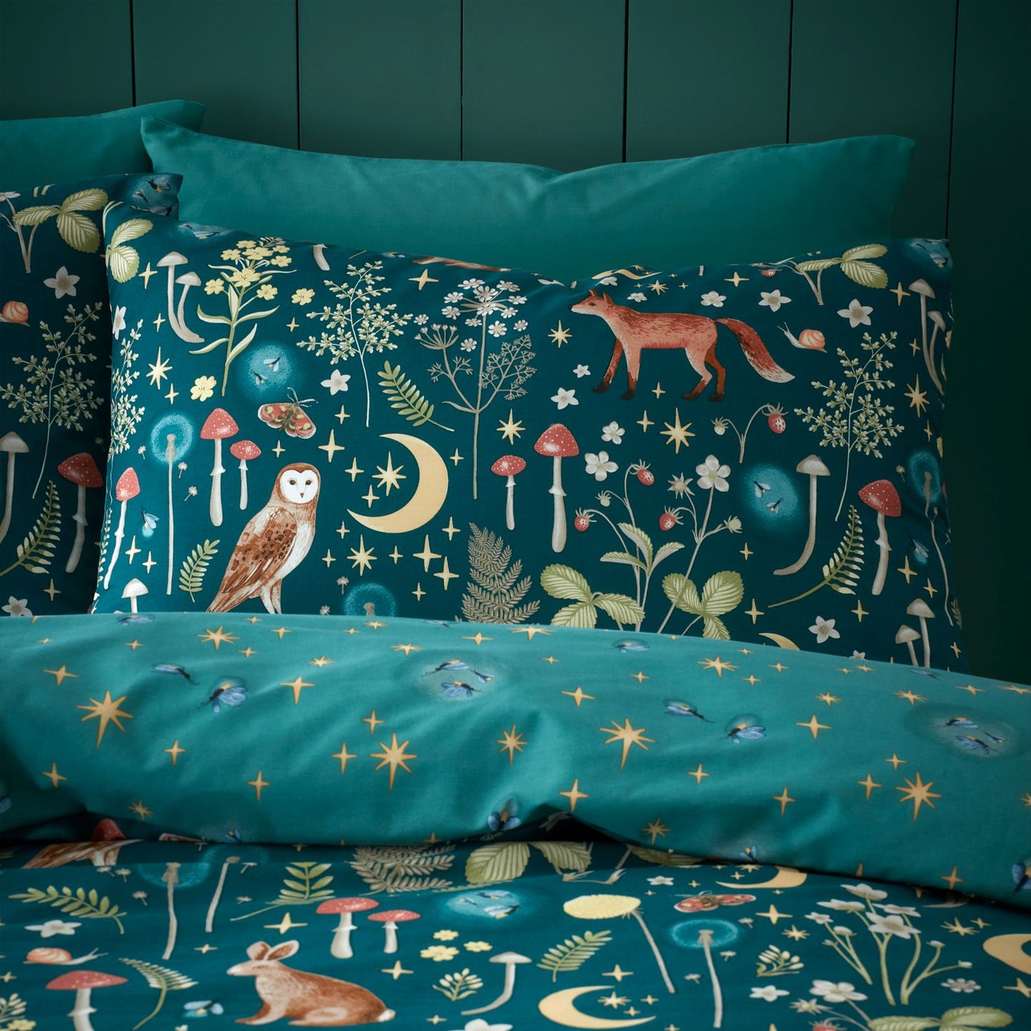 Catherine Lansfield Enchanted Twilight Animals Forest Green Duvet Set