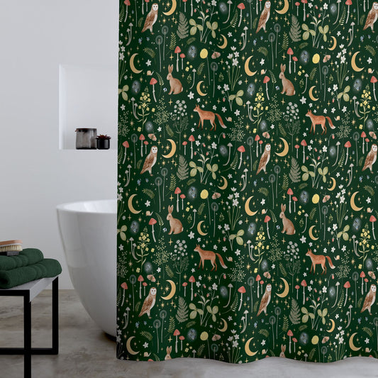Catherine Lansfield Enchanted Twilight Animals Forest Green Shower Curtain