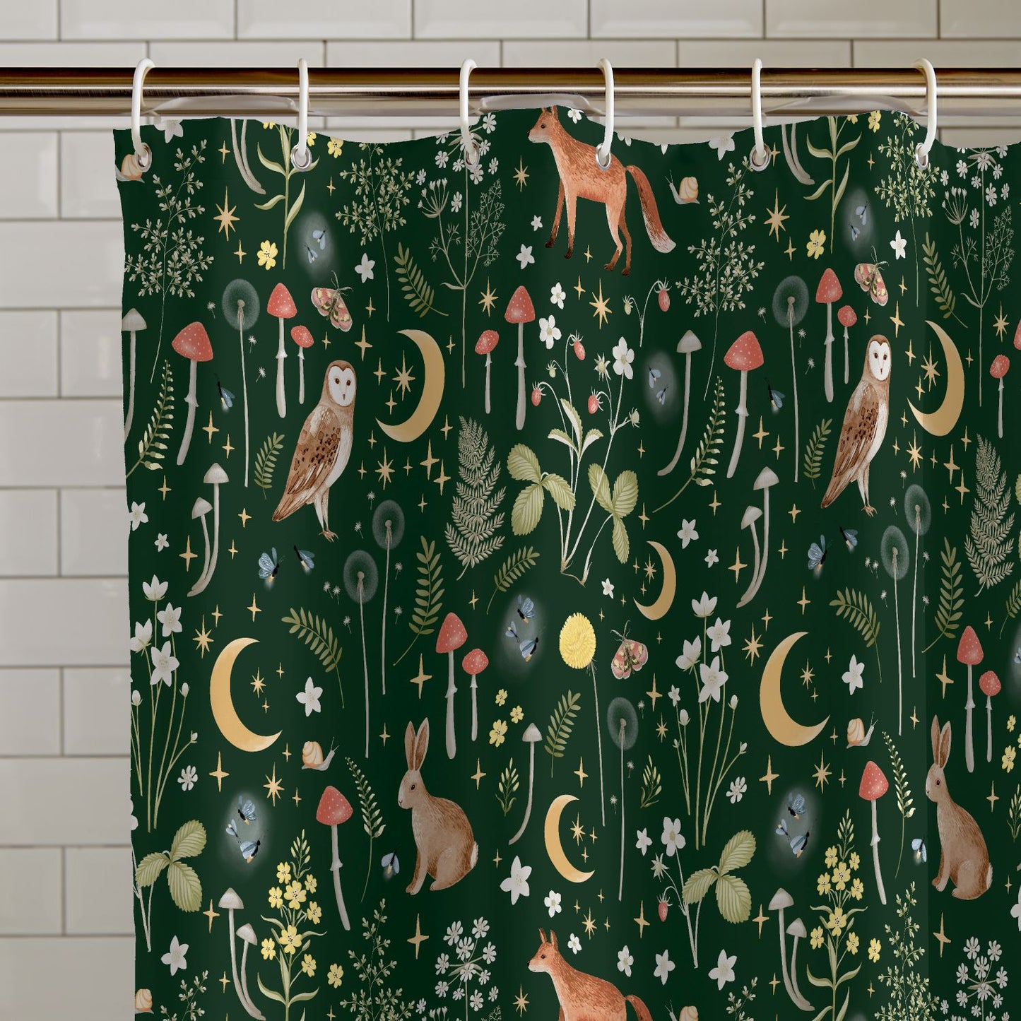 Catherine Lansfield Enchanted Twilight Animals Forest Green Shower Curtain