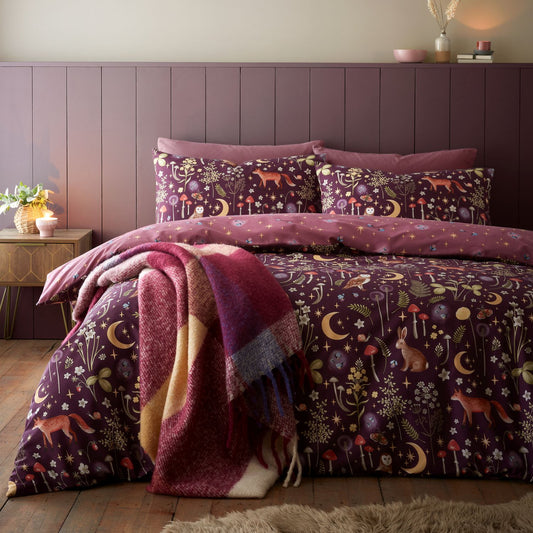 Catherine Lansfield Enchanted Twilight Animals Plum Duvet Set