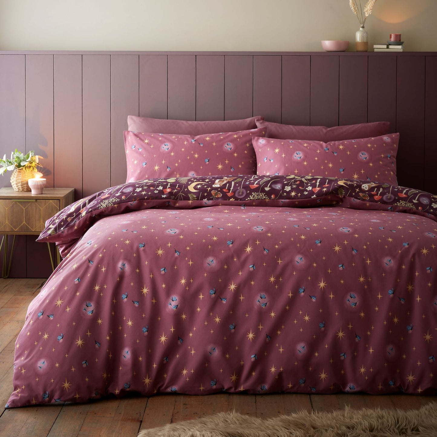 Catherine Lansfield Enchanted Twilight Animals Plum Duvet Set