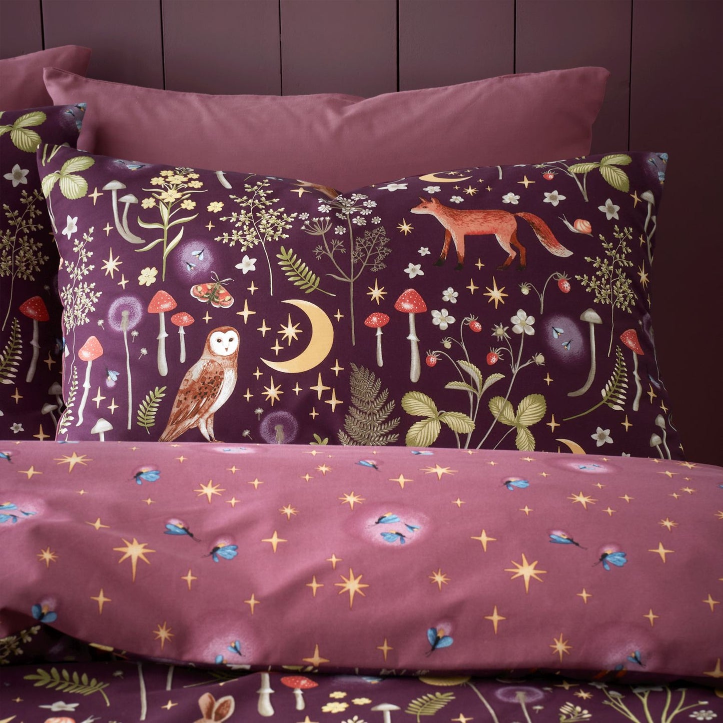 Catherine Lansfield Enchanted Twilight Animals Plum Duvet Set
