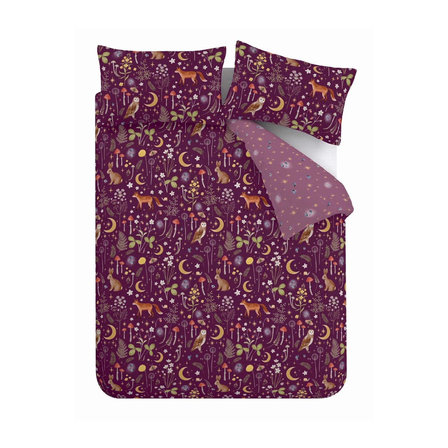 Catherine Lansfield Enchanted Twilight Animals Plum Duvet Set