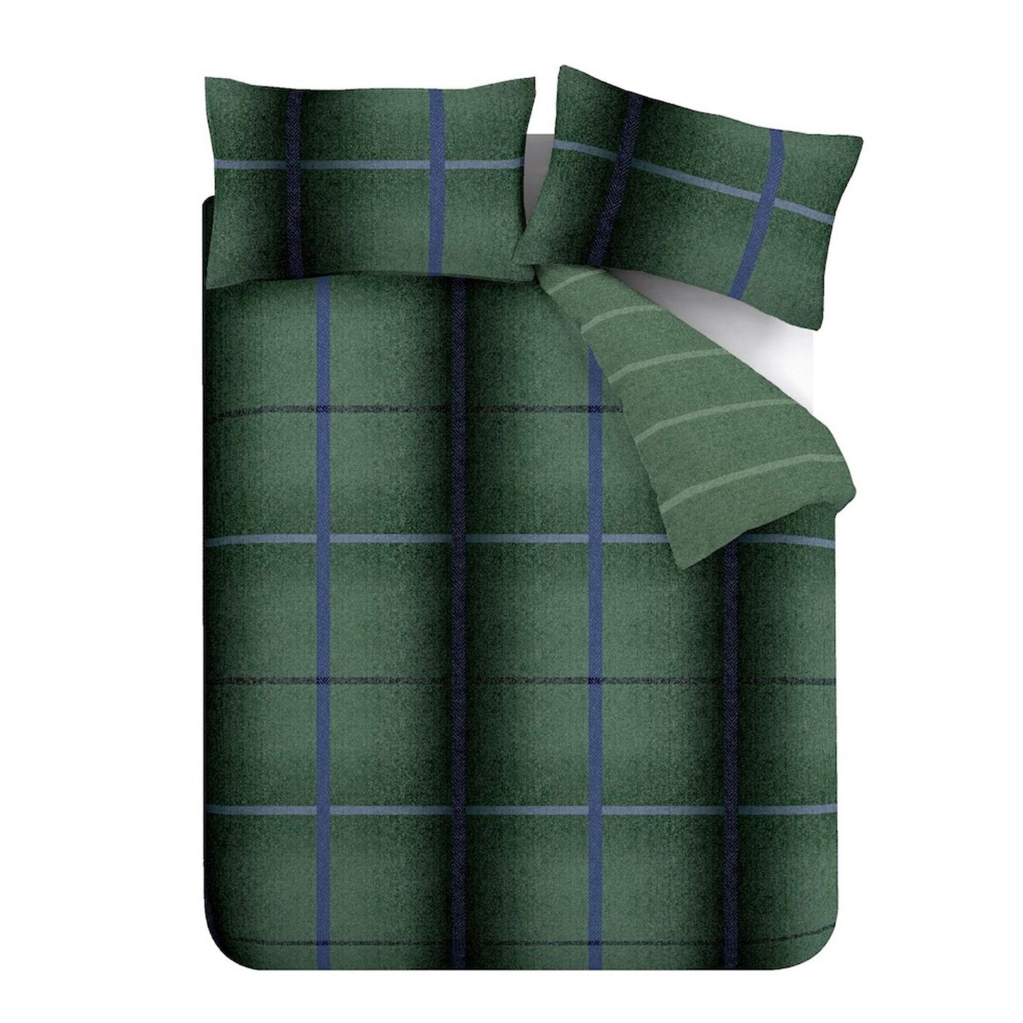 Catherine Lansfield Brushed Cotton Melrose Tweed Green Duvet Set