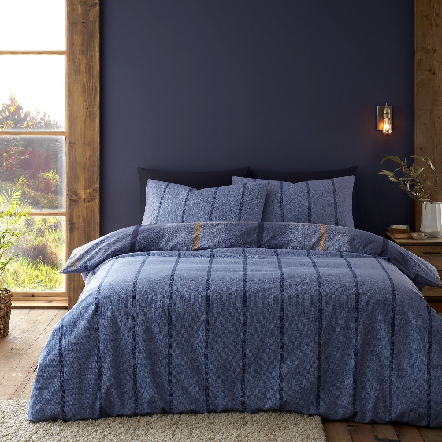 Catherine Lansfield Brushed Cotton Melrose Tweed Blue Check Duvet Set