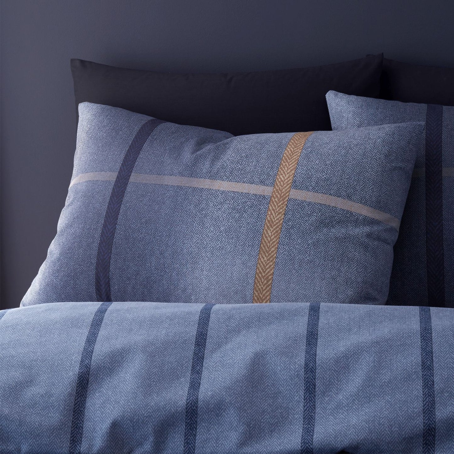 Catherine Lansfield Brushed Cotton Melrose Tweed Blue Check Duvet Set