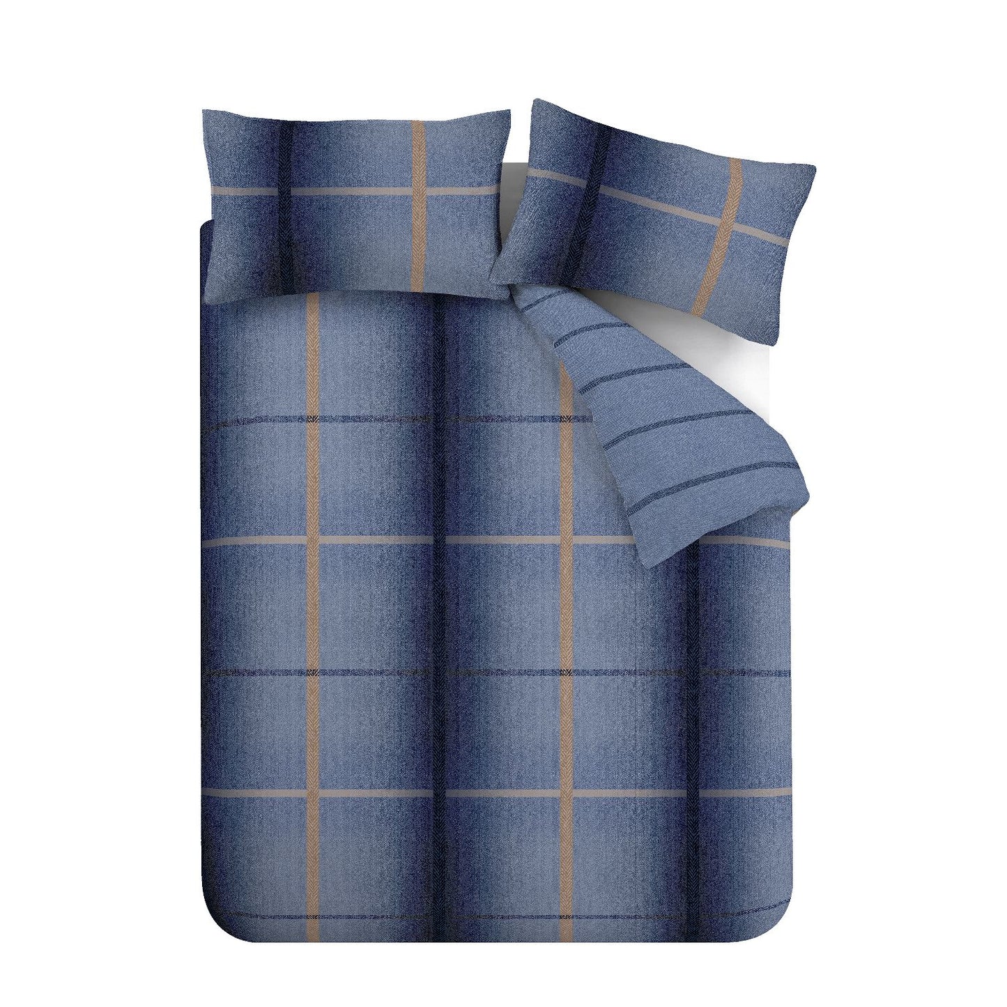 Catherine Lansfield Brushed Cotton Melrose Tweed Blue Check Duvet Set