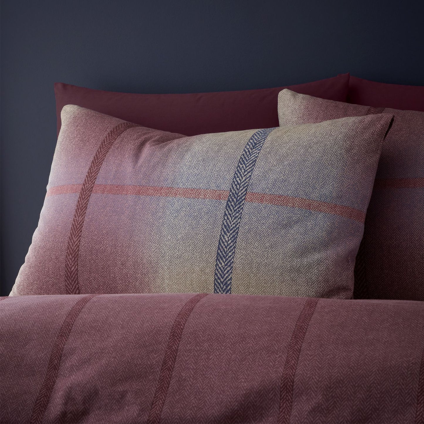 Catherine Lansfield Brushed Cotton Melrose Tweed Plum Check Duvet Set