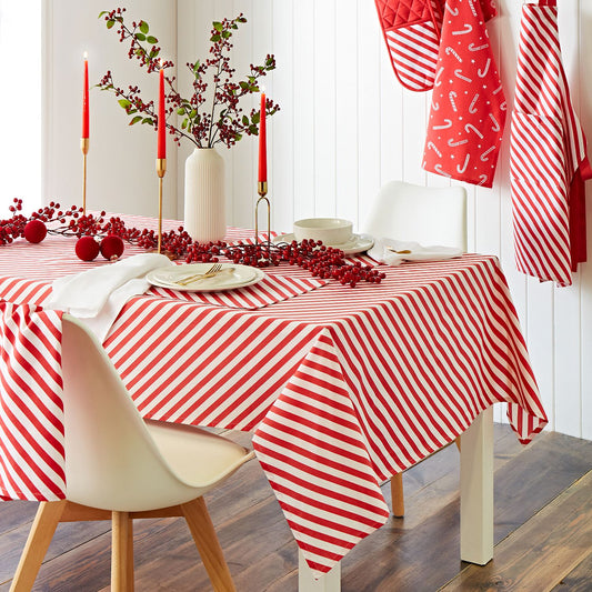 Catherine Lansfield Christmas Candy Cane Red Cotton Table Cloth