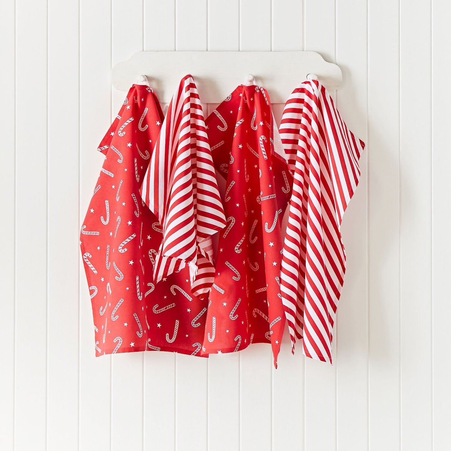 Catherine Lansfield Christmas Candy Cane Red Tea Towel Pack of 4