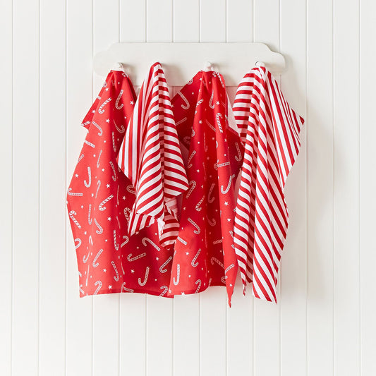 Catherine Lansfield Christmas Candy Cane Red Tea Towel Pack of 4
