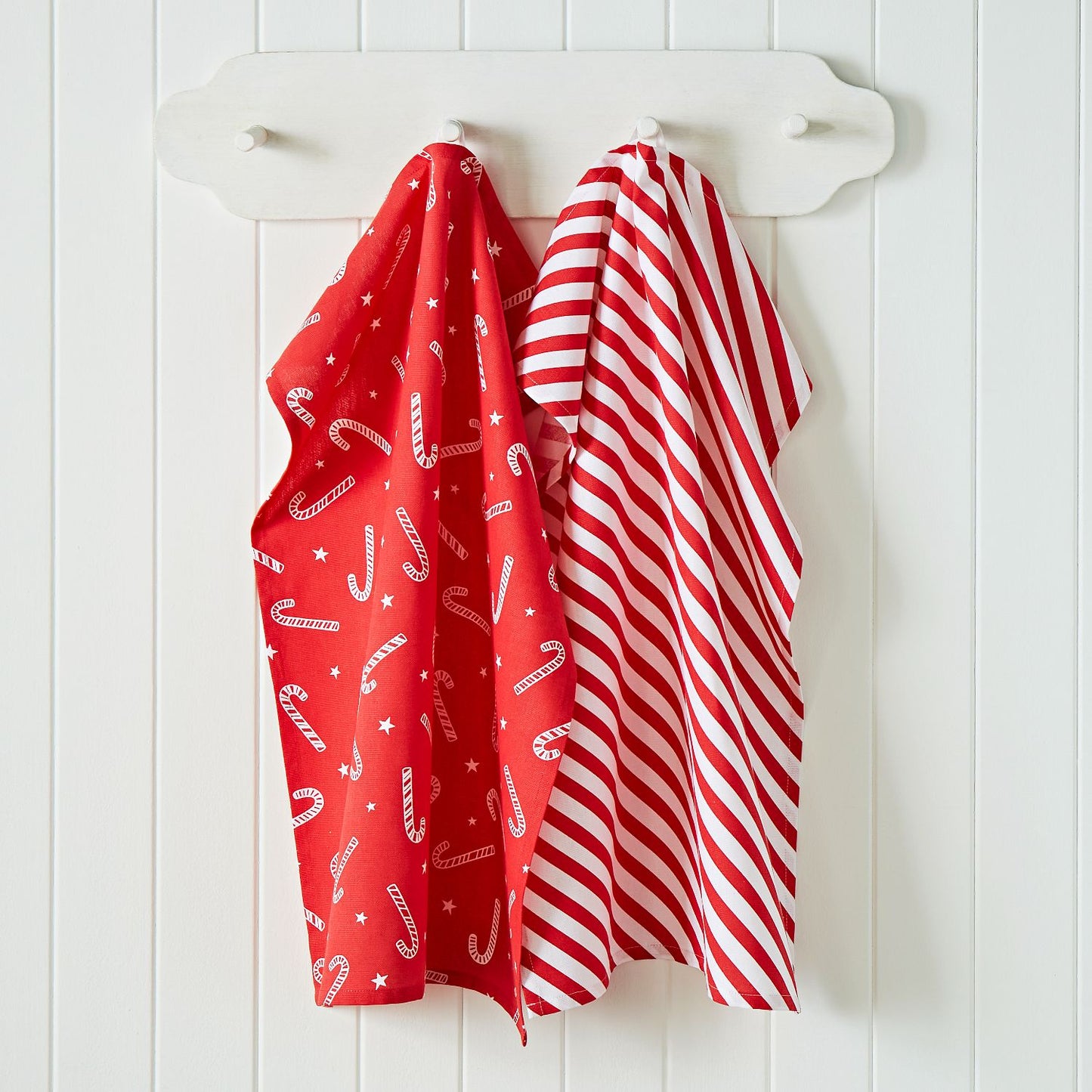 Catherine Lansfield Christmas Candy Cane Red Tea Towel Pack of 4