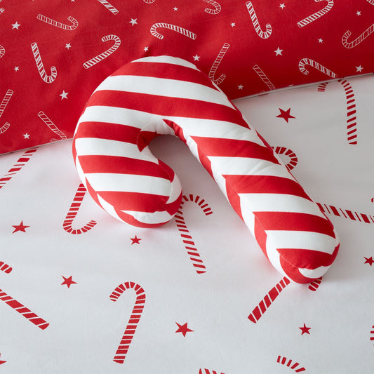 Catherine Lansfield Christmas Candy Cane Fleece Shaped Cushion