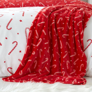 Catherine Lansfield Christmas Candy Cane Red Cosy Fleece Throw