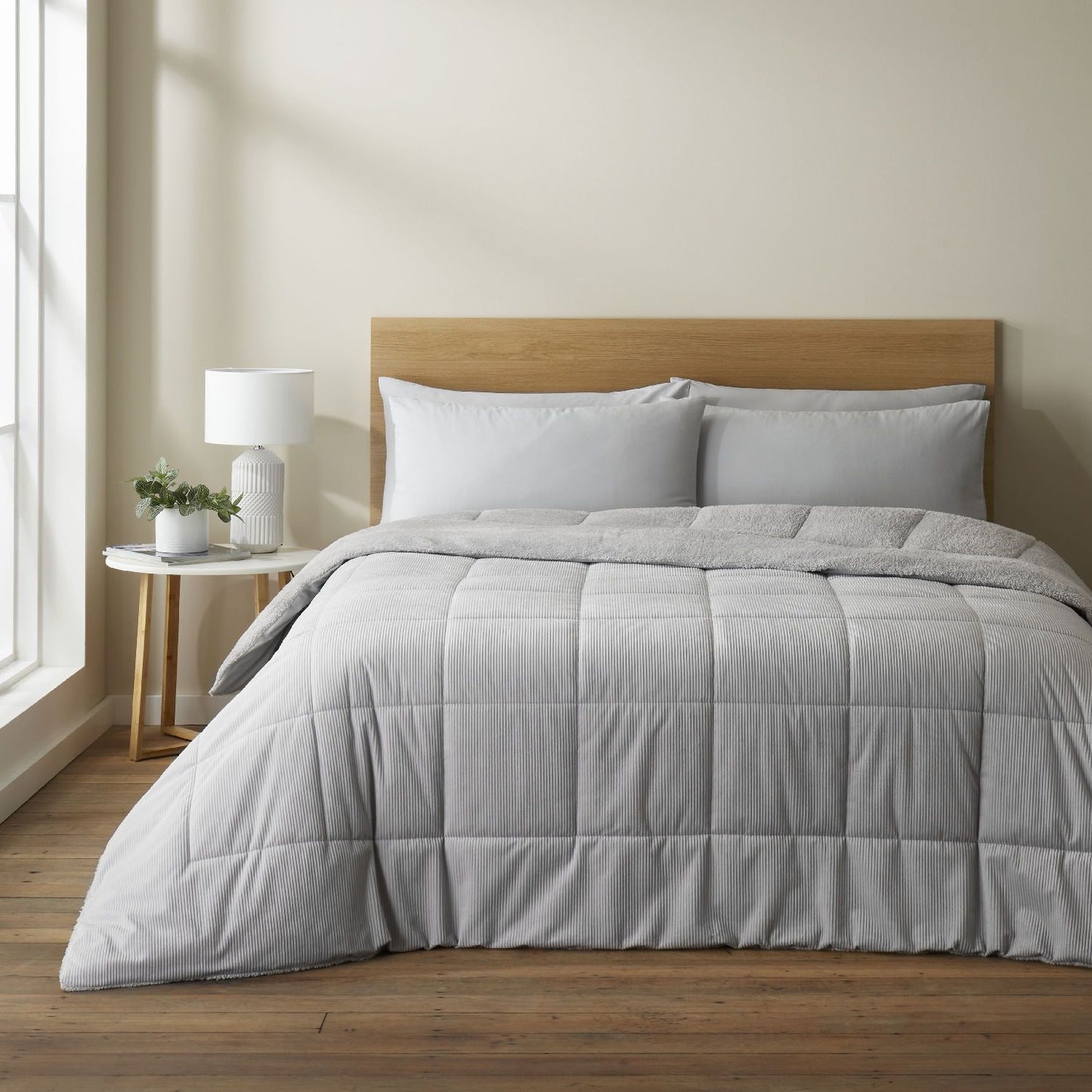 Catherine Lansfield Cosy Cord Silver Coverless 6.5 Tog Comforter